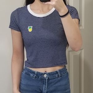 F21 Pineapple Striped Cropped Tee